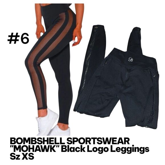 BOMBSHELL "MOHAWK" SPORTSWEAR Sz XS Black Logo Workout Athletic Sport Leggings - Picture 6 of 6